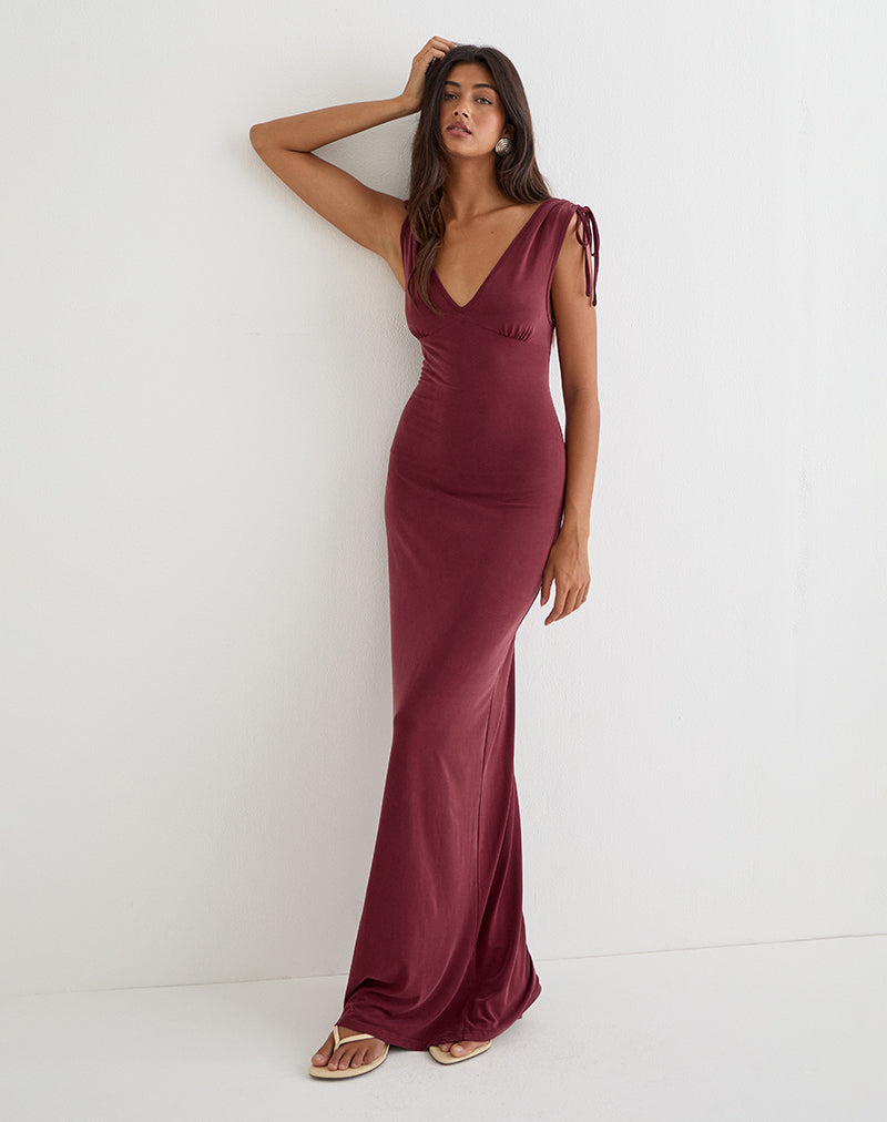Sanyu Cupro Plunge Maxi Dress Cupro Burgundy 4