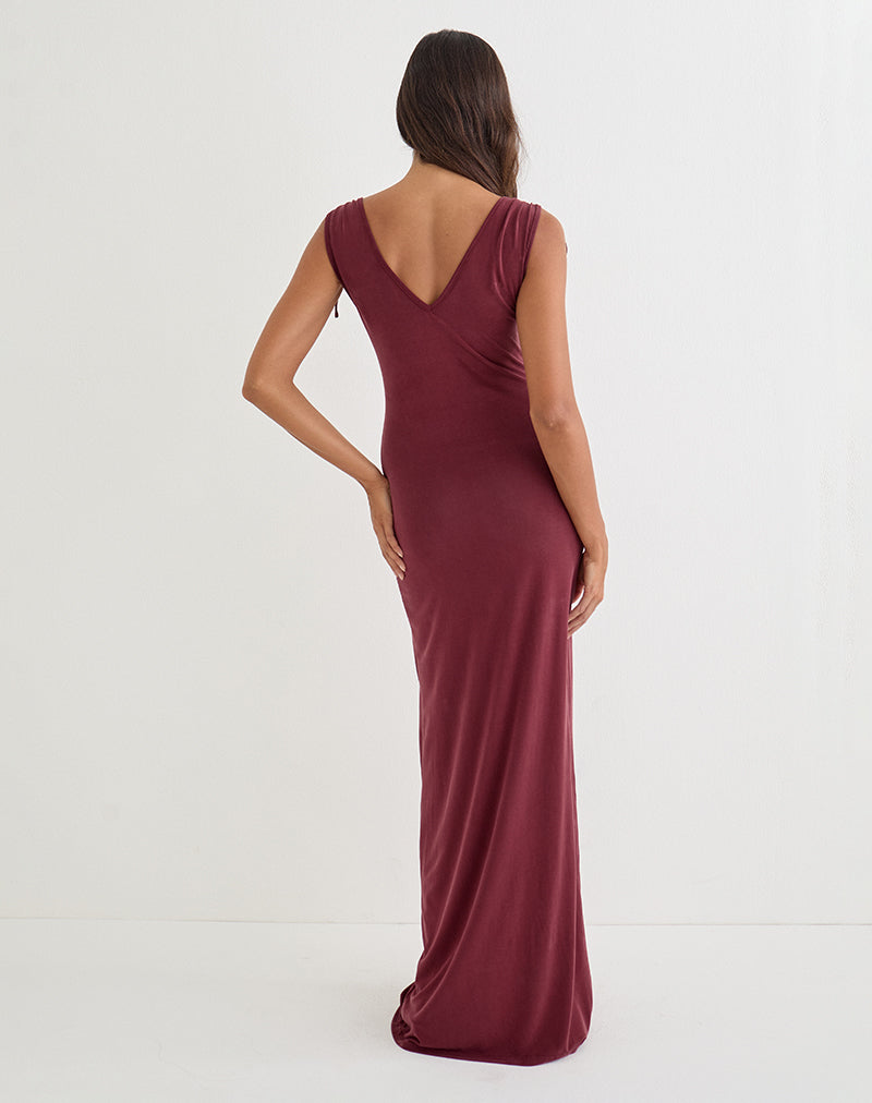Sanyu Cupro Plunge Maxi Dress Cupro Burgundy 3