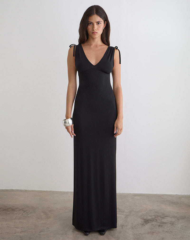 Sanyu Cupro Plunge Maxi Dress Cupro Black 1