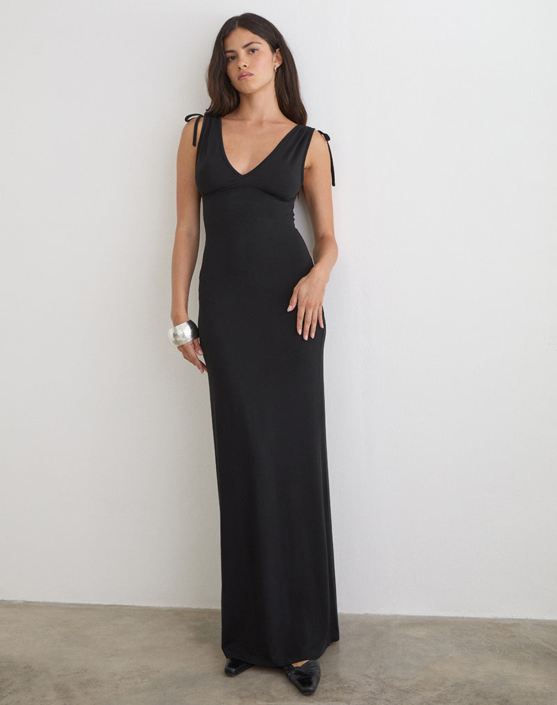 Sanyu Cupro Plunge Maxi Dress Cupro Black 4