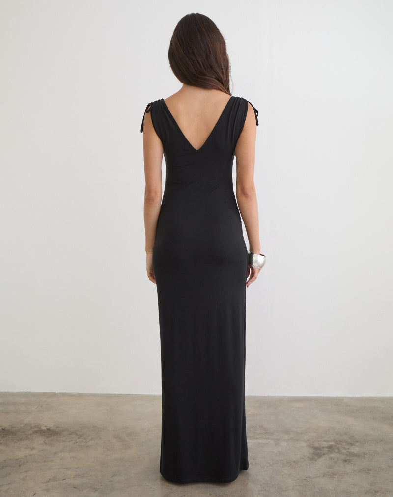 Sanyu Cupro Plunge Maxi Dress Cupro Black 5