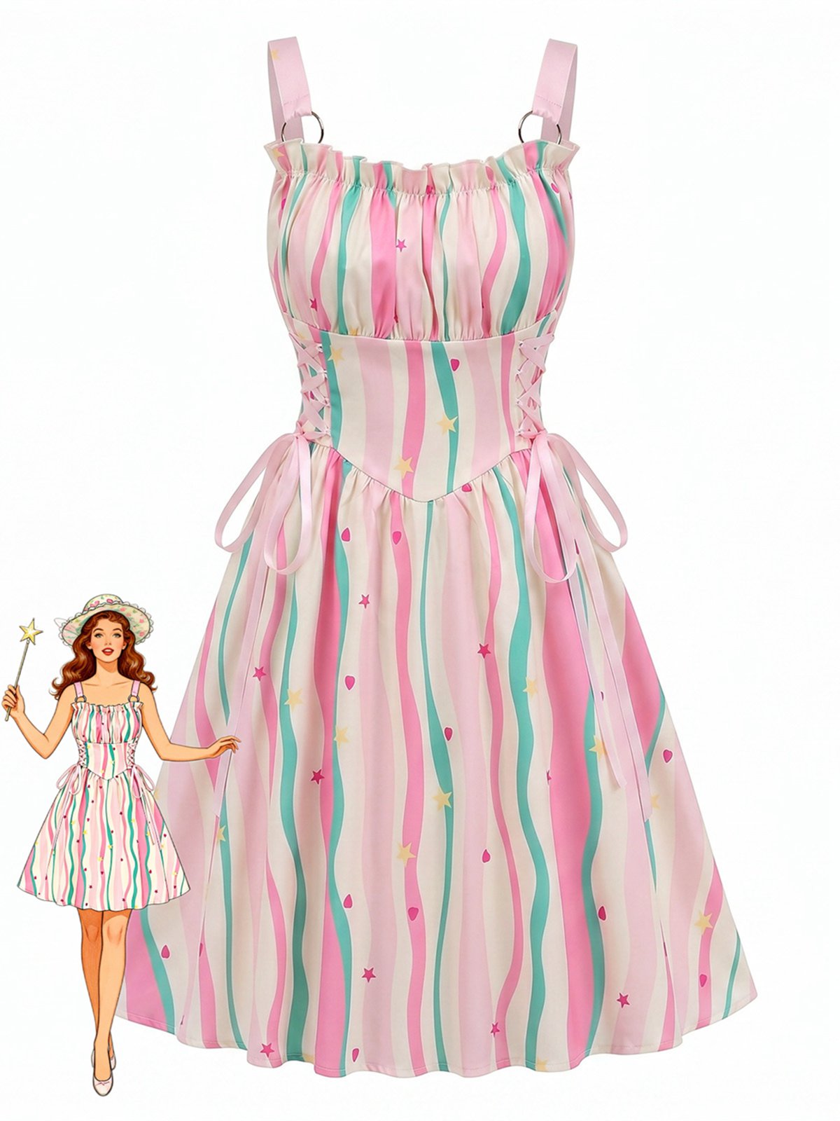 Margot Ruched Floral Swing Dress Green 1