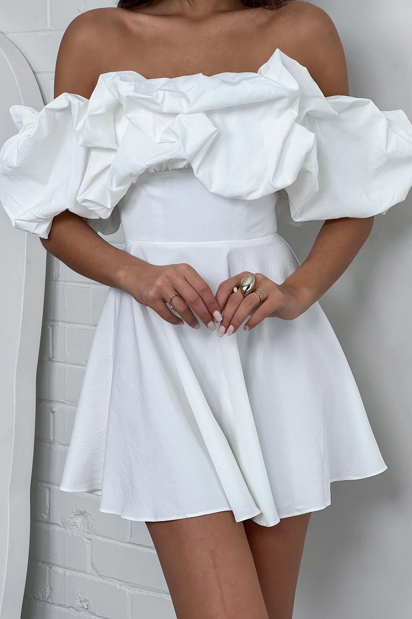 Kailynn Off-Shoulder A-Line Mini Dress Line Mini Dress White 8