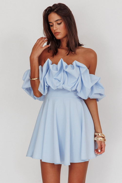 Kailynn Off-Shoulder A-Line Mini Dress Line Mini Dress Blue 1