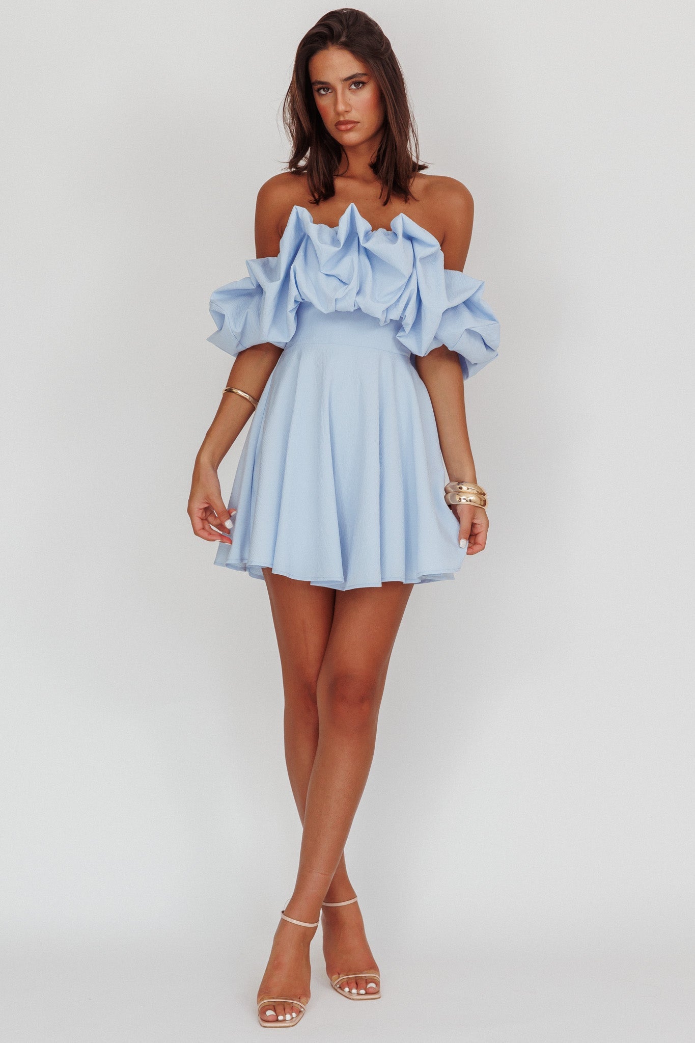 Kailynn Off-Shoulder A-Line Mini Dress Line Mini Dress Blue 3