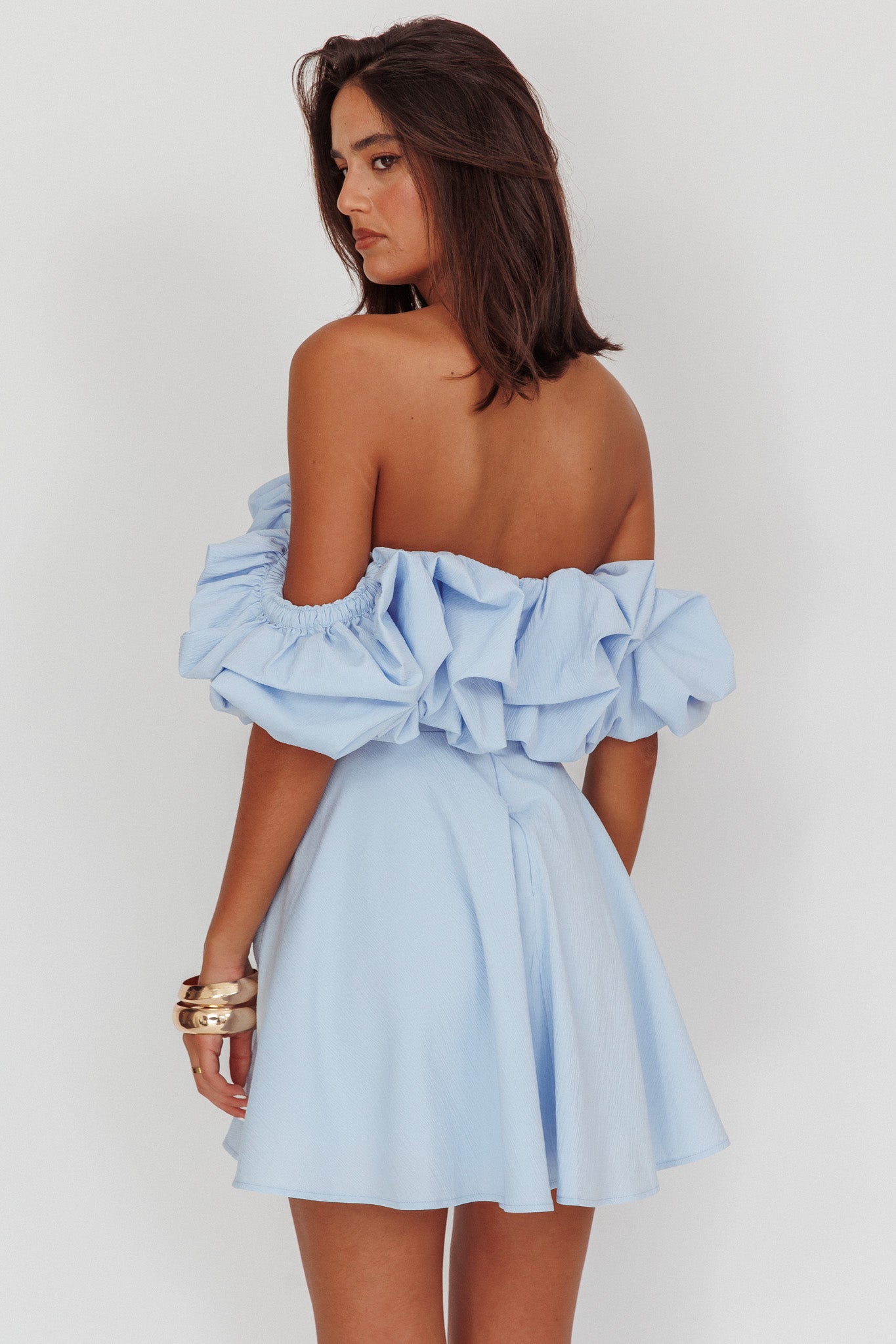 Kailynn Off-Shoulder A-Line Mini Dress Line Mini Dress Blue 2