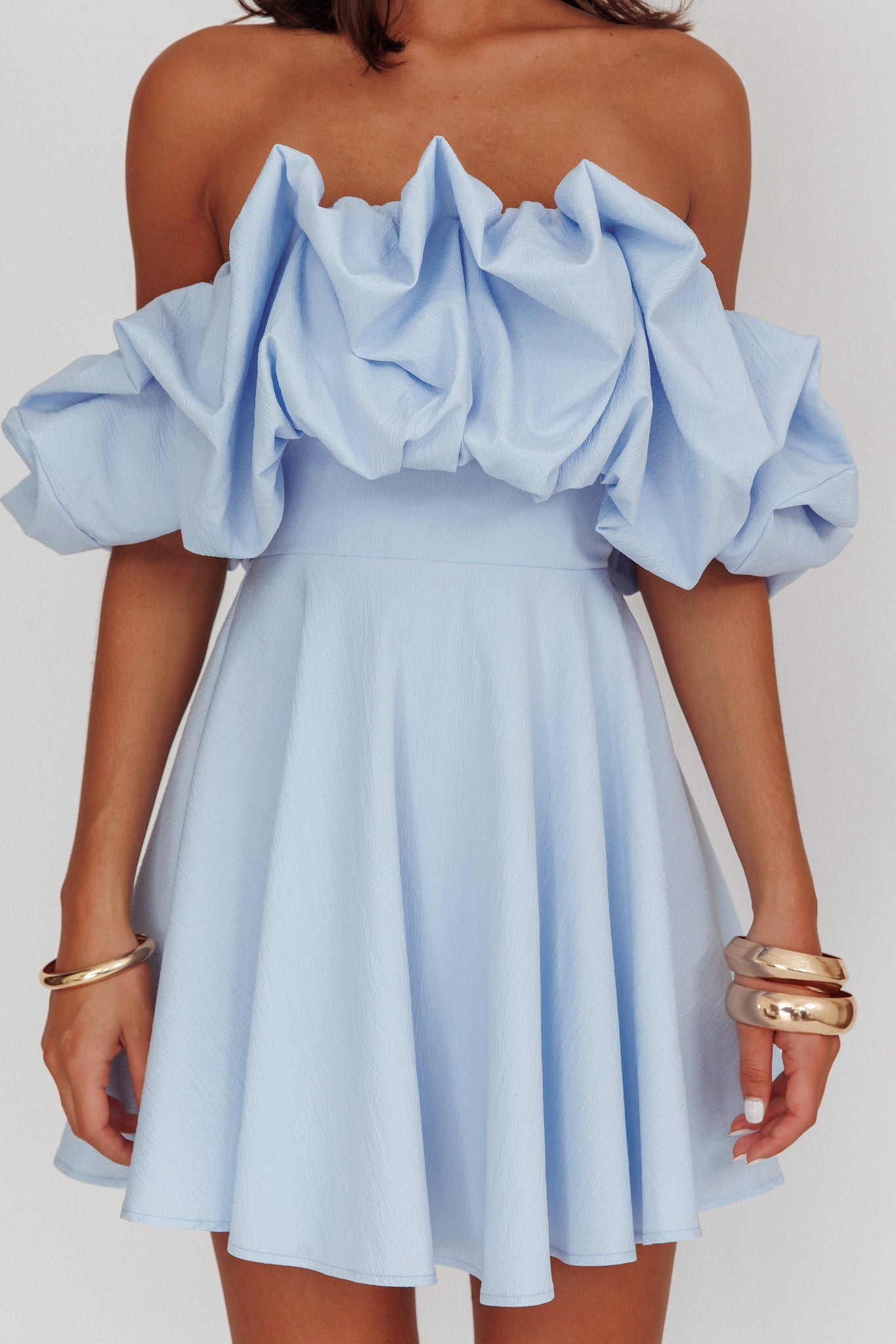 Kailynn Off-Shoulder A-Line Mini Dress Line Mini Dress Blue 4
