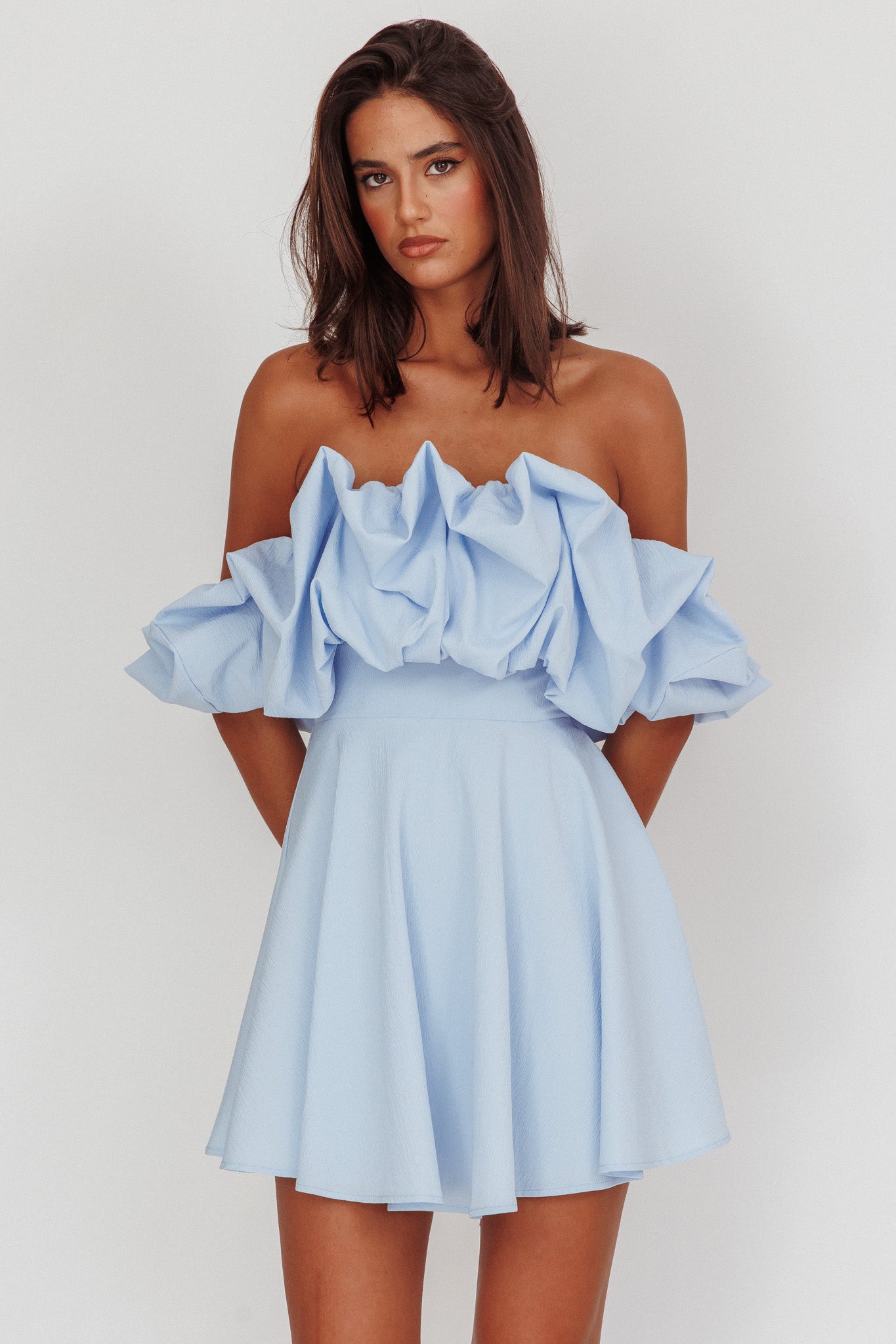 Kailynn Off-Shoulder A-Line Mini Dress Line Mini Dress Blue 5