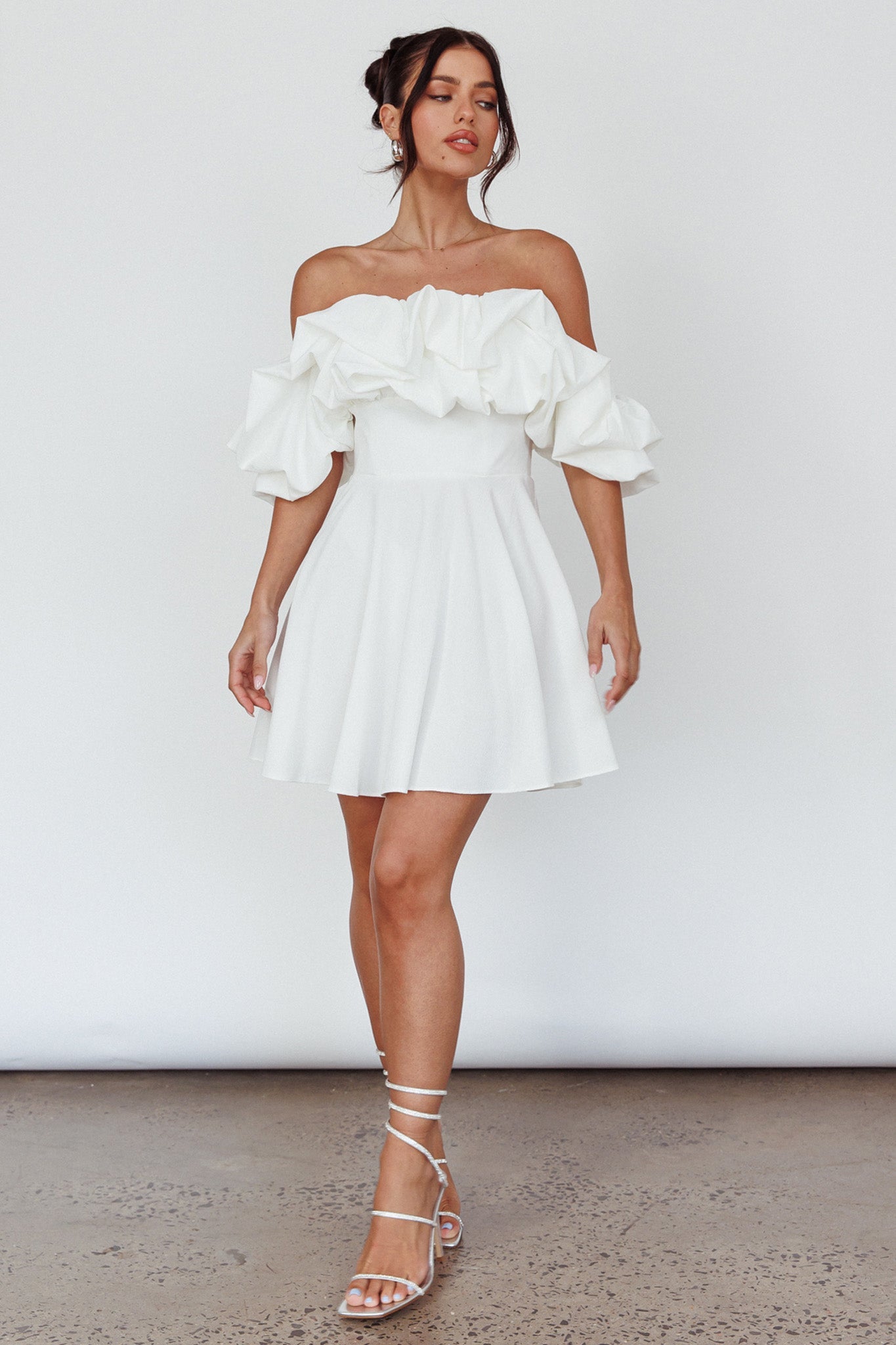 Kailynn Off-Shoulder A-Line Mini Dress Line Mini Dress White 4