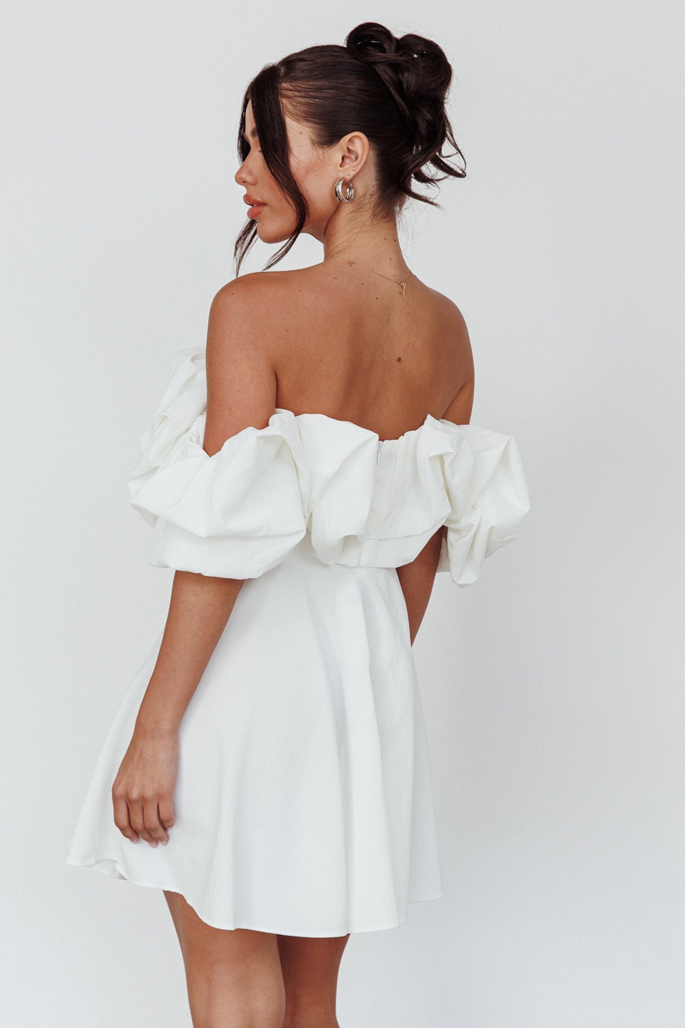 Kailynn Off-Shoulder A-Line Mini Dress Line Mini Dress White 3