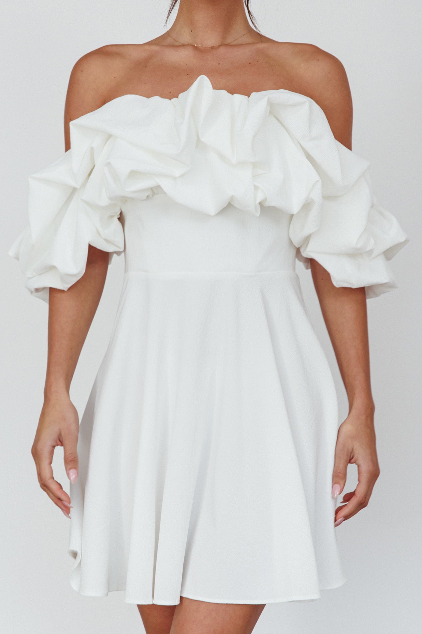 Kailynn Off-Shoulder A-Line Mini Dress Line Mini Dress White 5
