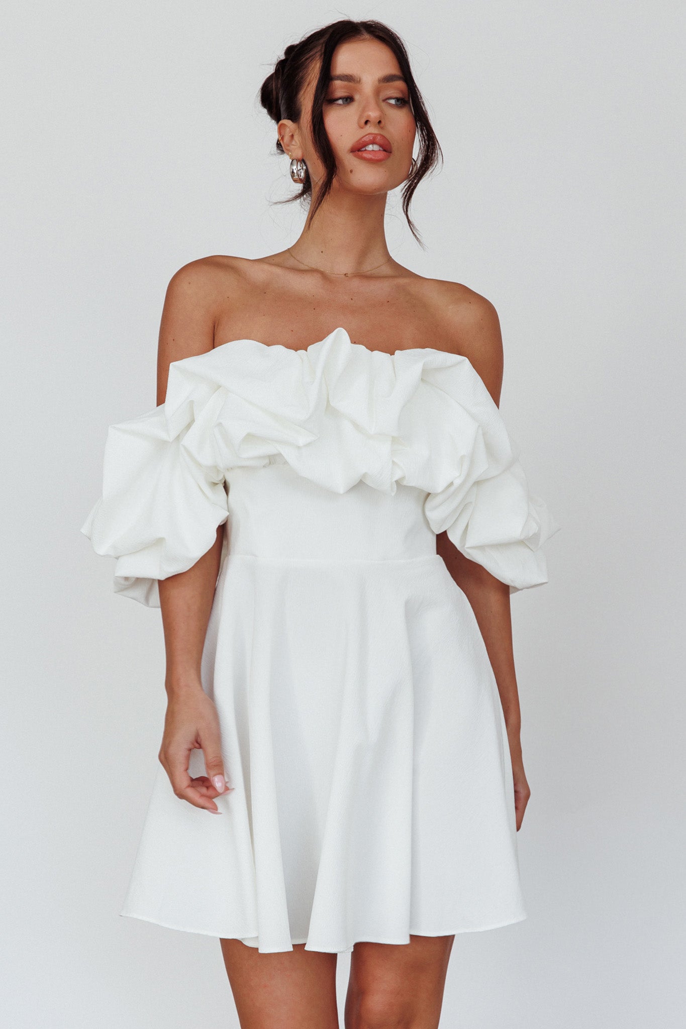 Kailynn Off-Shoulder A-Line Mini Dress Line Mini Dress White 7