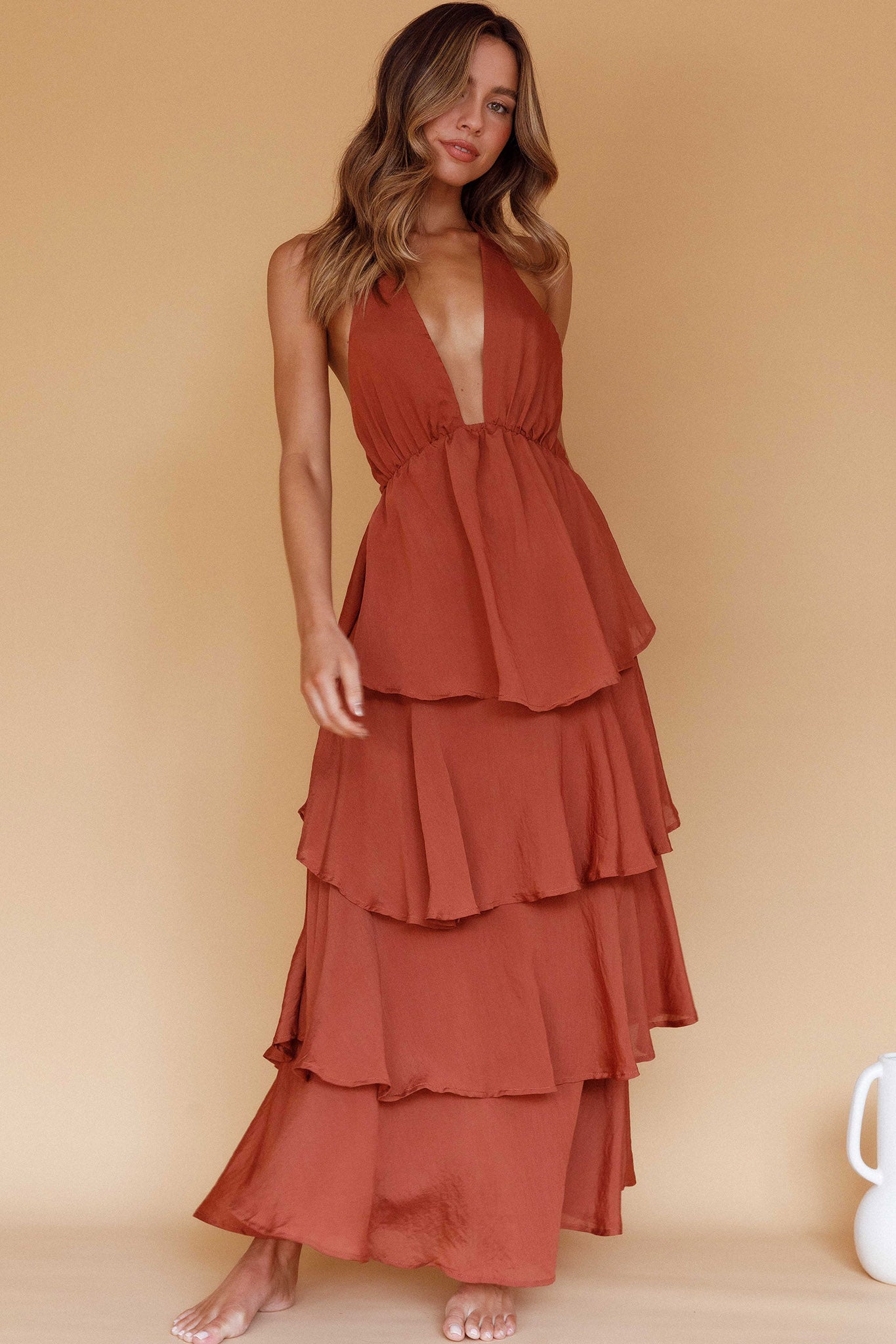 Catalina Tiered Ruffle Maxi Dress in Cocoa 5