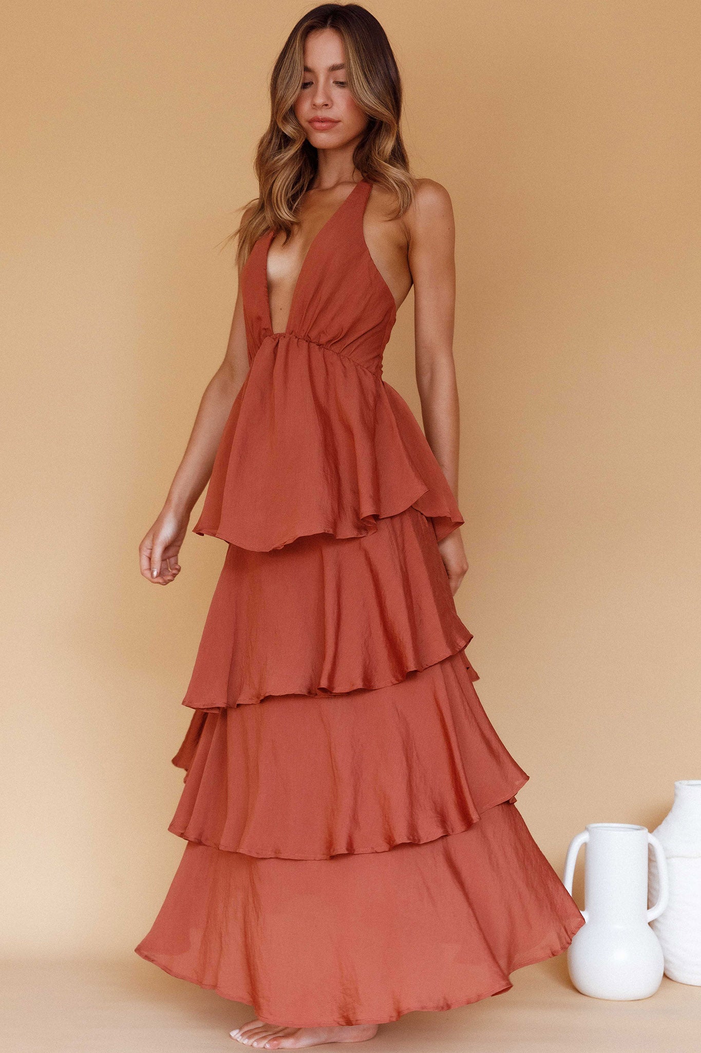 Catalina Tiered Ruffle Maxi Dress in Cocoa 6