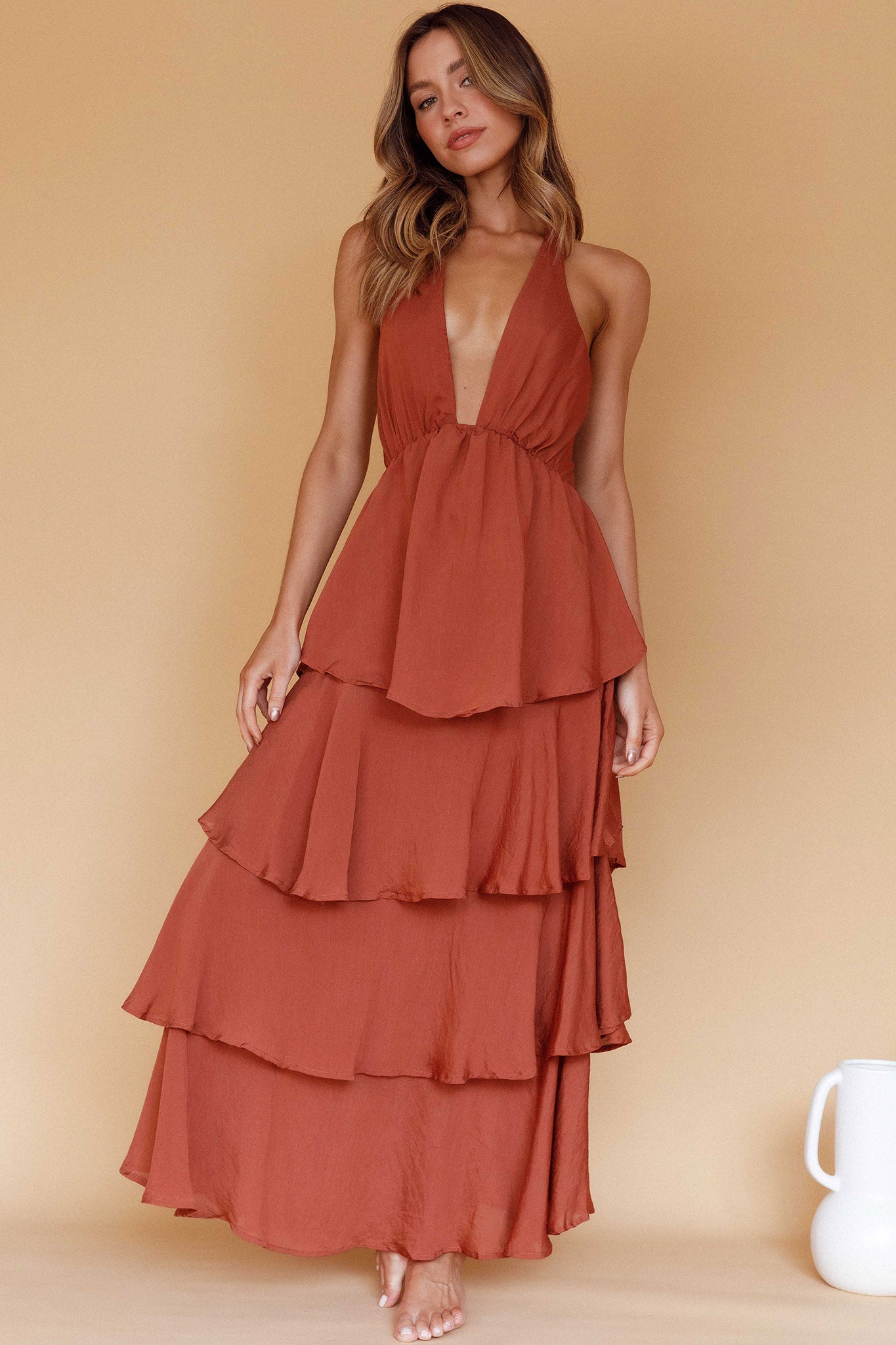 Catalina Tiered Ruffle Maxi Dress in Cocoa 7