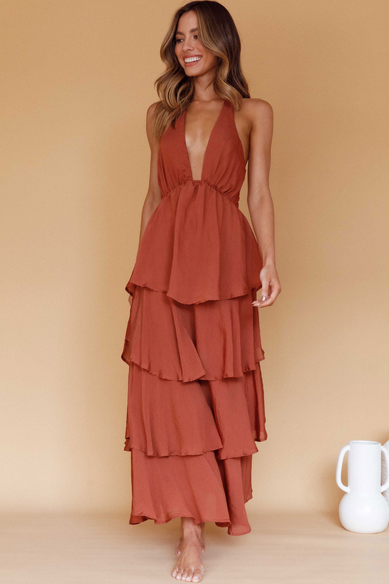 Catalina Tiered Ruffle Maxi Dress in Cocoa 8