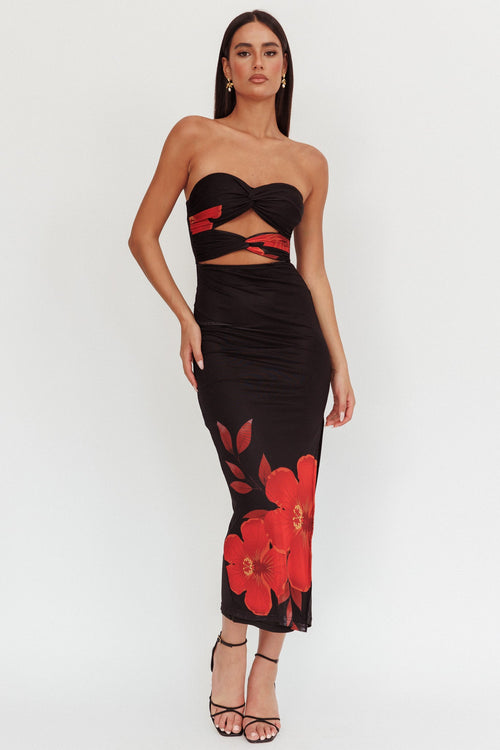 Silah Twist Bodice Maxi Dress in Hibiscus Black 1