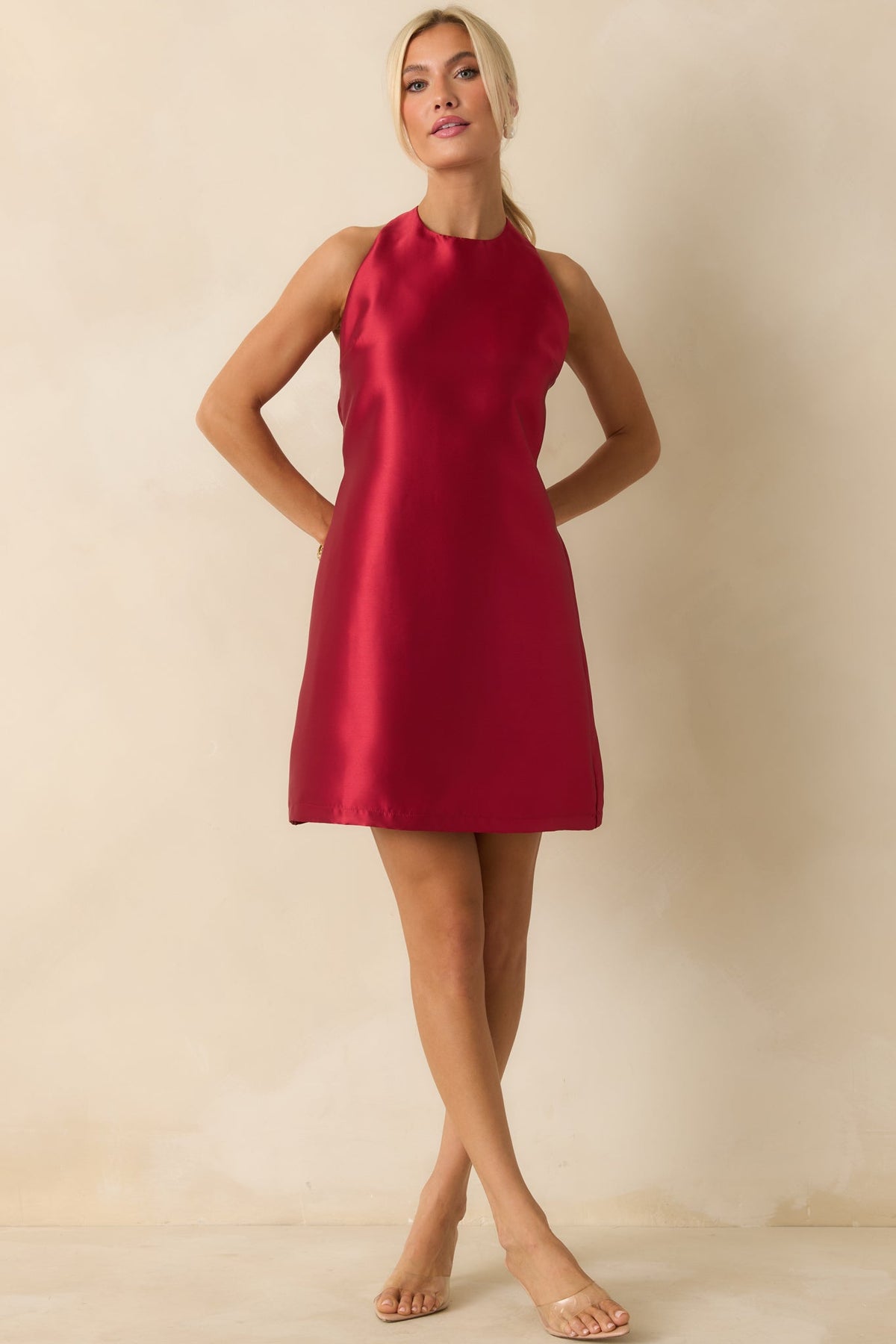 Vivienne Red Satin Halter Mini Dress Red 6