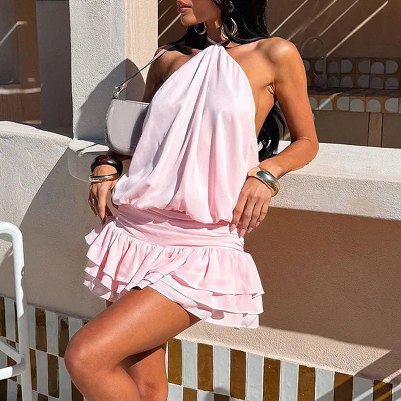 Celia Off-Shoulder Pleated Mini Dress 02 Pink 8