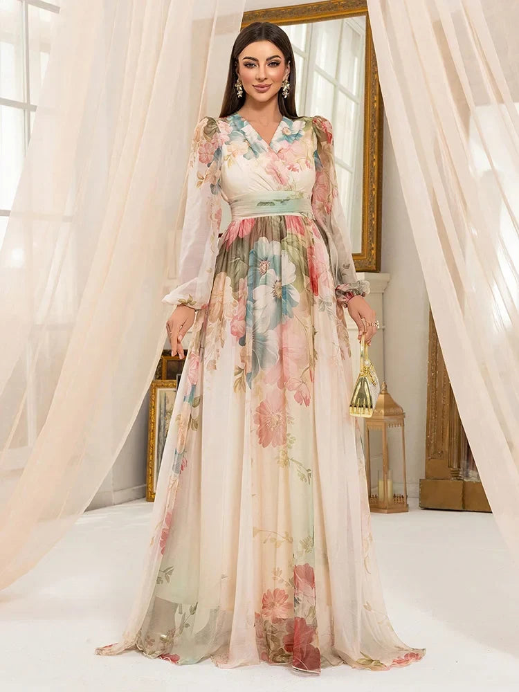 Margot Floral Linen Maxi Dress Beige 1