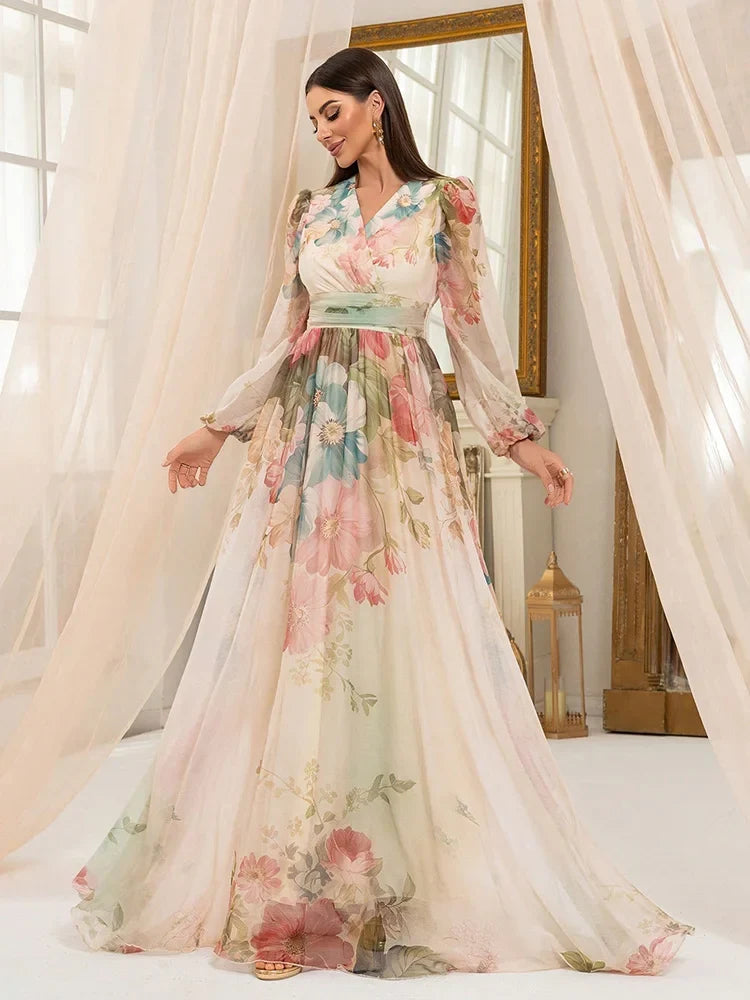 Margot Floral Linen Maxi Dress Beige 5