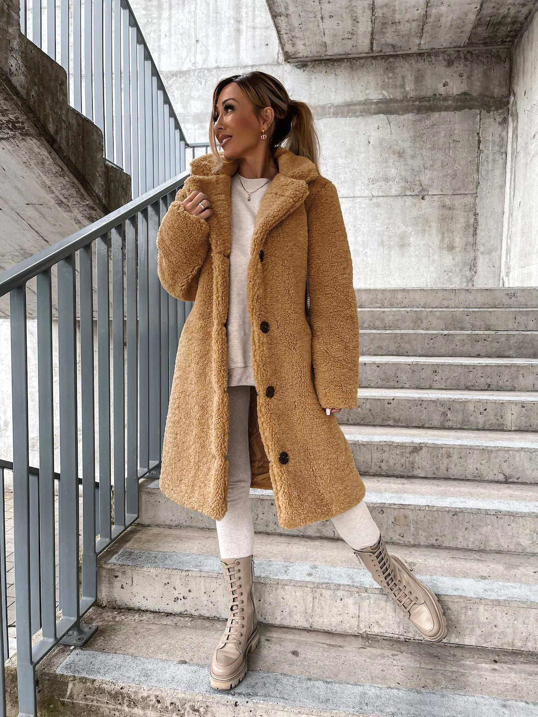 Margot Wool Blend Teddy Coat Beige 3