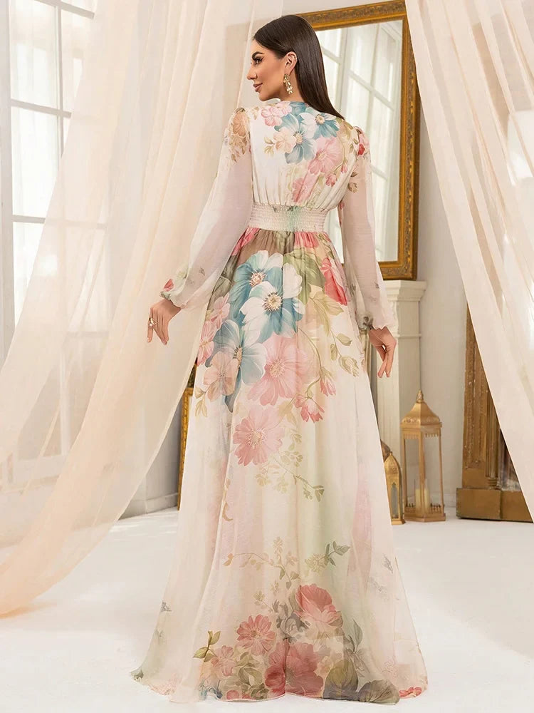 Margot Floral Linen Maxi Dress Beige 2