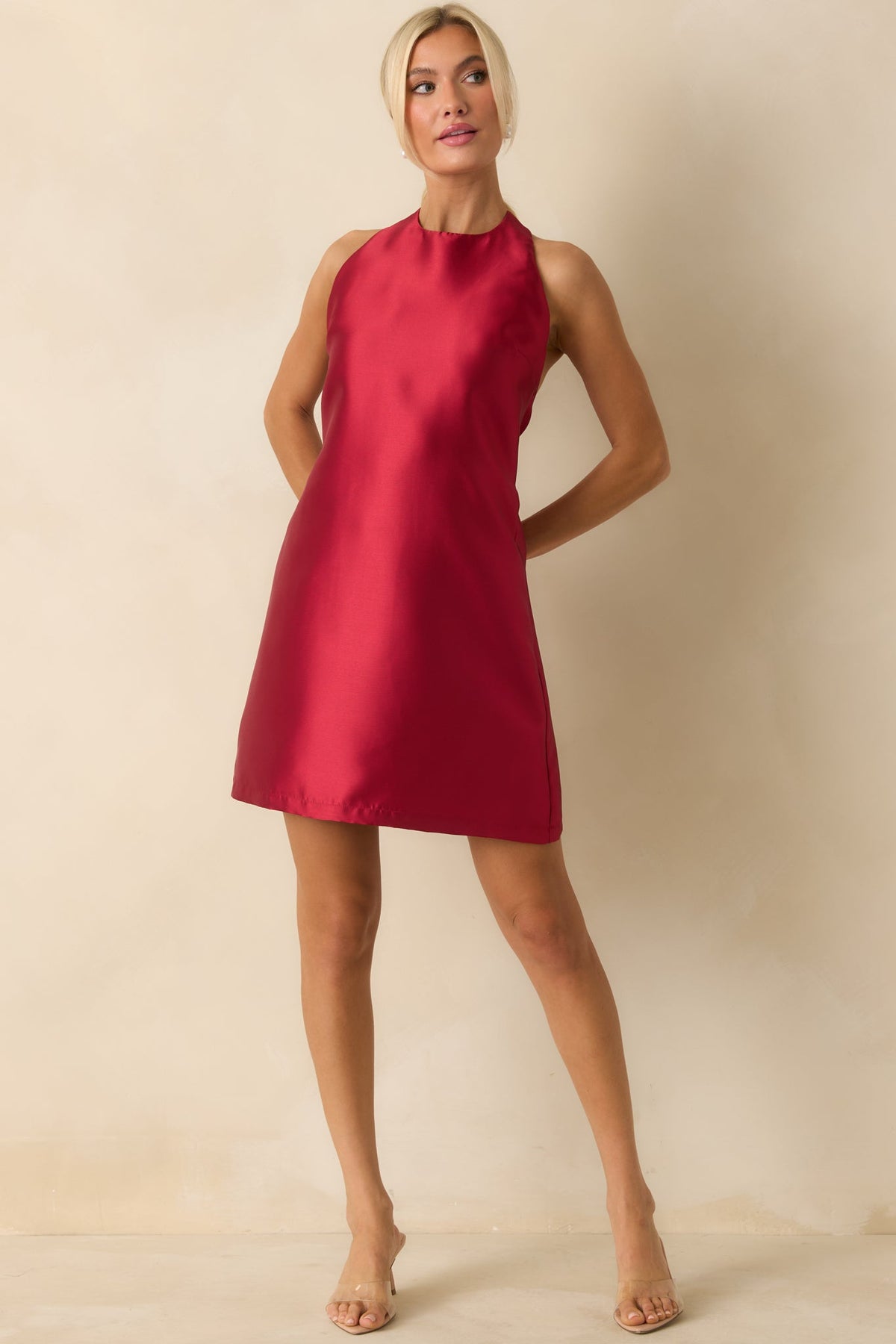 Vivienne Red Satin Halter Mini Dress Red 5