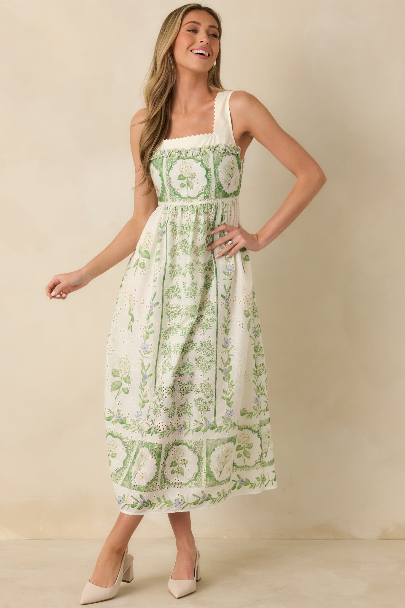 Evangeline Eyelet Maxi Dress Green 1