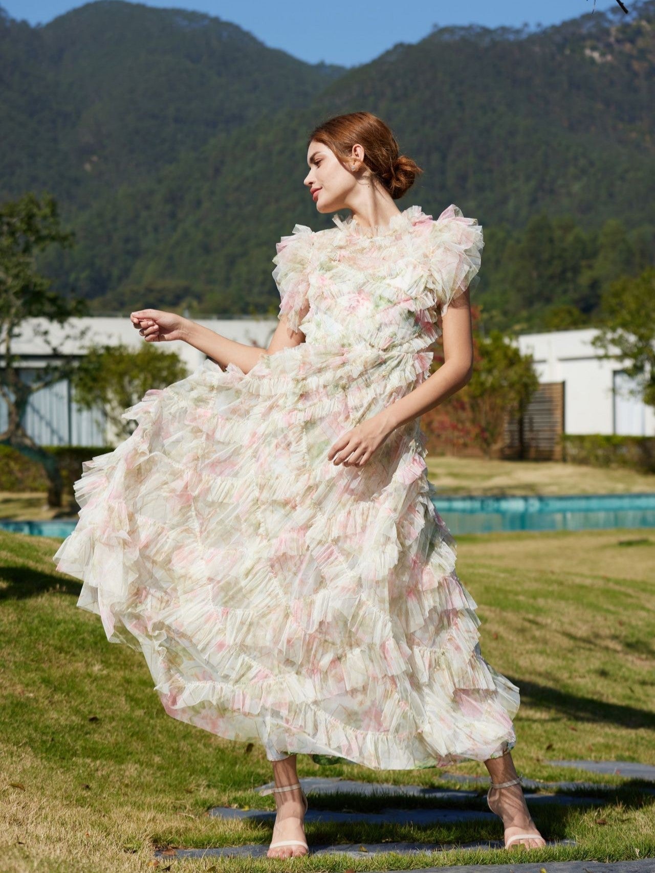 Evangeline Floral Tulle Bridesmaid Dress Apricot 2