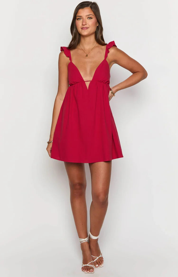 Tammie Silk Mini Dress in Burgundy 3
