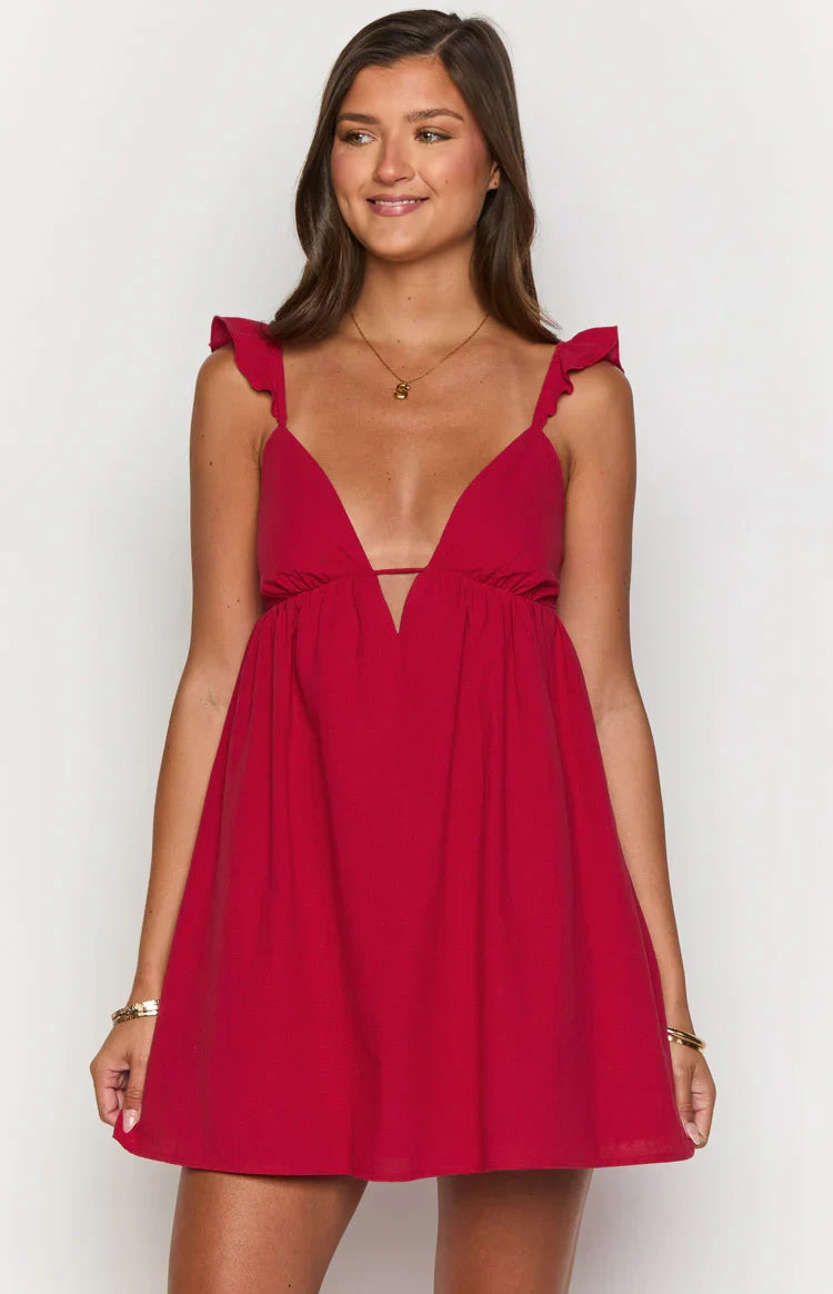 Tammie Silk Mini Dress in Burgundy 2
