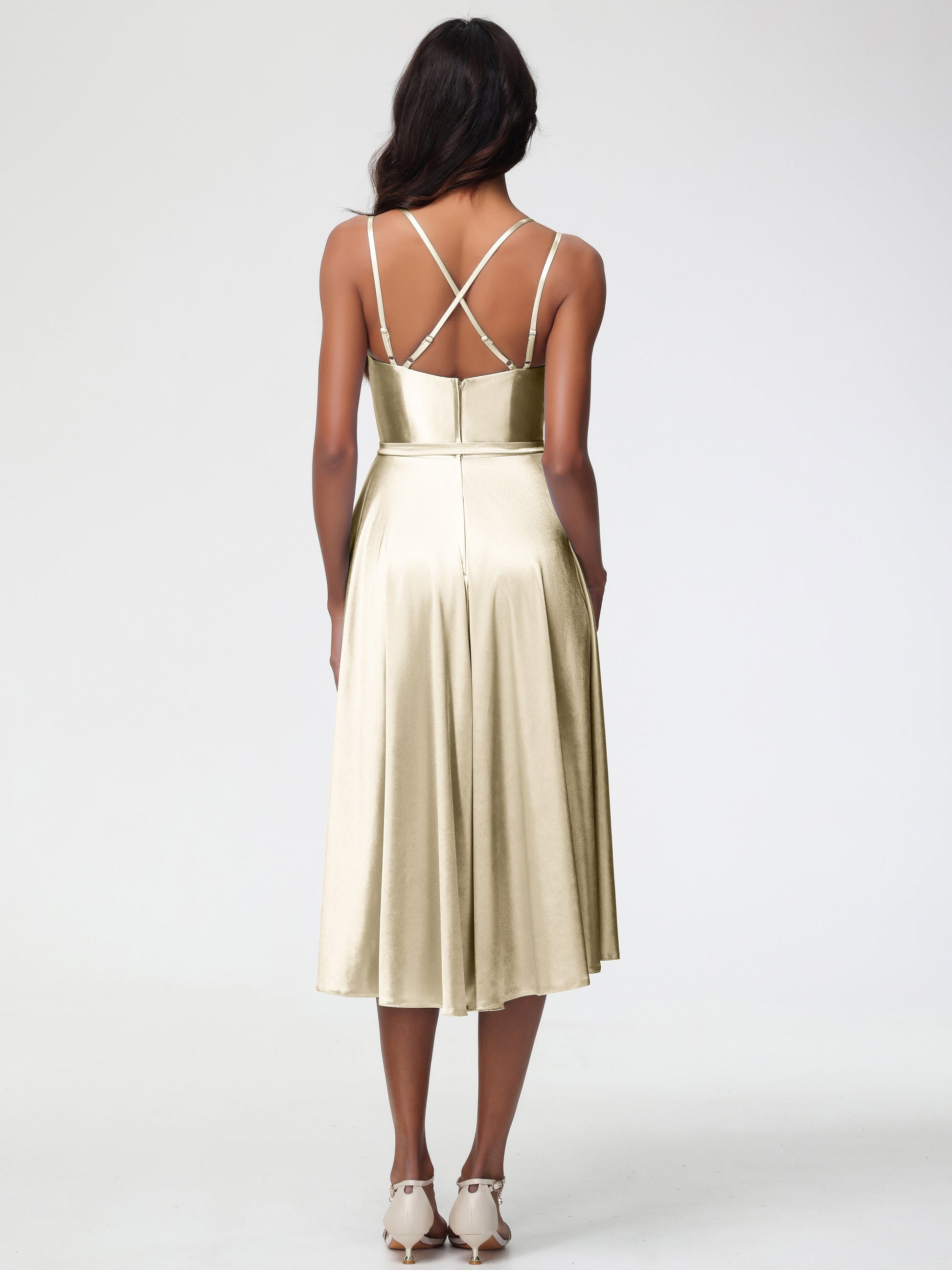 Celeste Satin High-Low Bridesmaid Dress Champagne 4