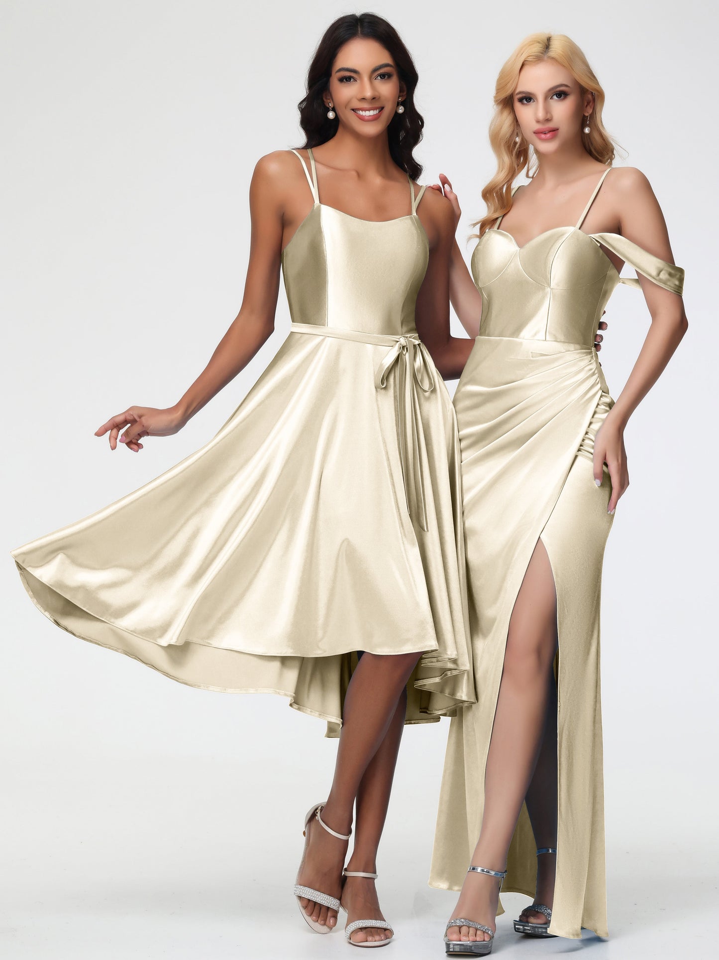 Celeste Satin High-Low Bridesmaid Dress Champagne 5
