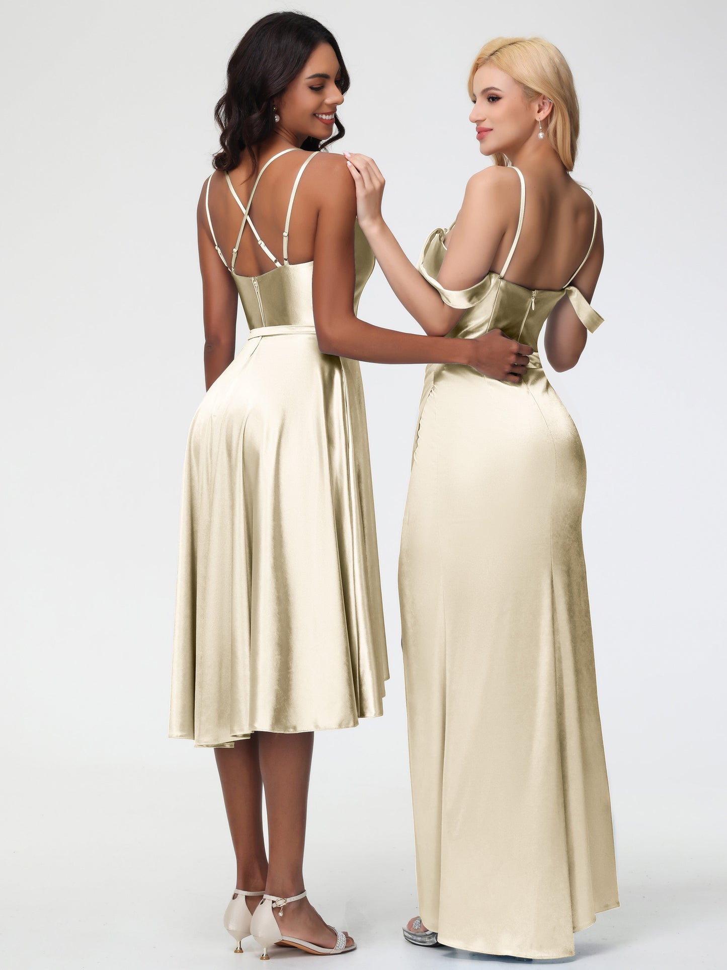 Celeste Satin High-Low Bridesmaid Dress Champagne 6