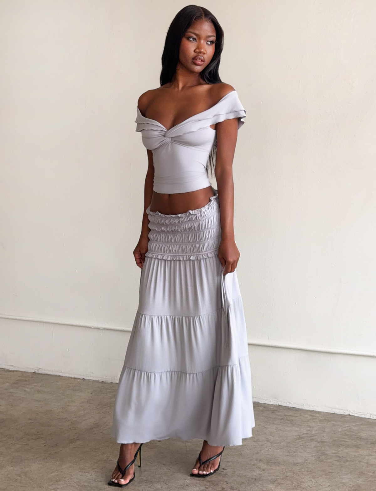 Denali Maxi Skirt in Brown Dot DOVE GREY 1