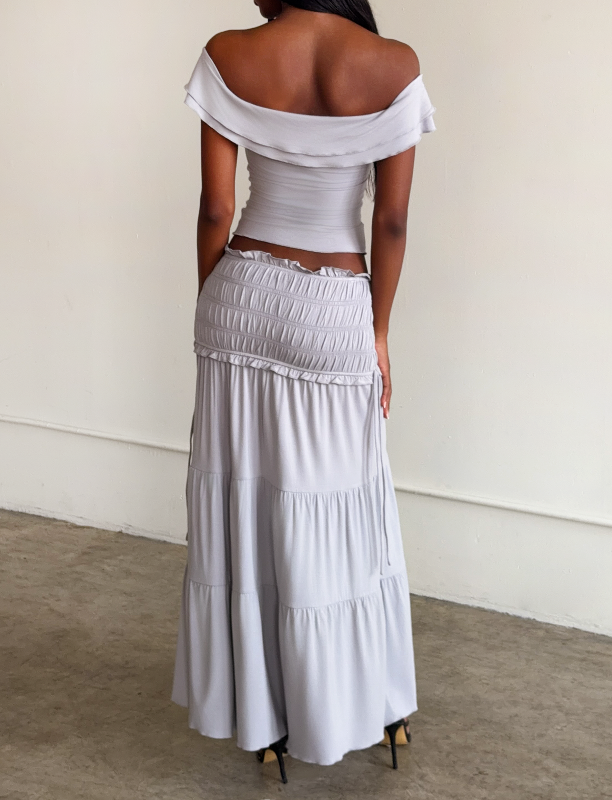 Denali Maxi Skirt in Brown Dot DOVE GREY 2