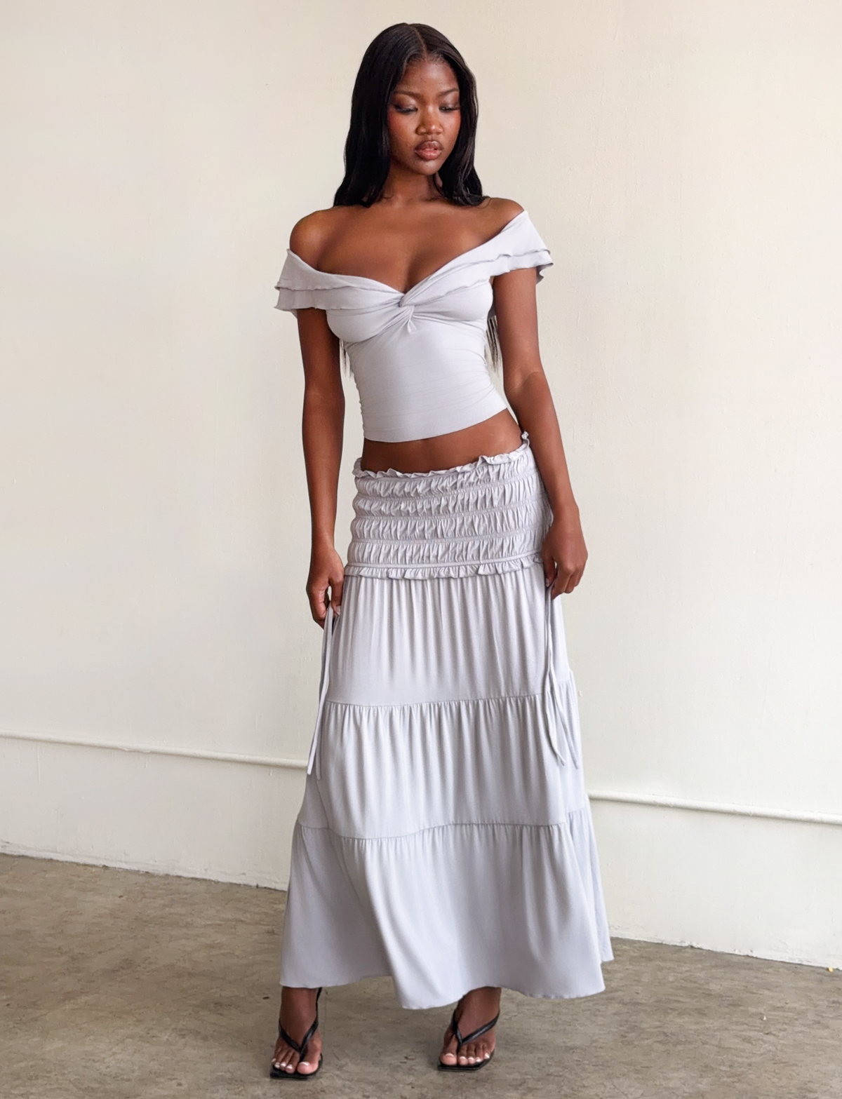 Denali Maxi Skirt in Brown Dot DOVE GREY 3