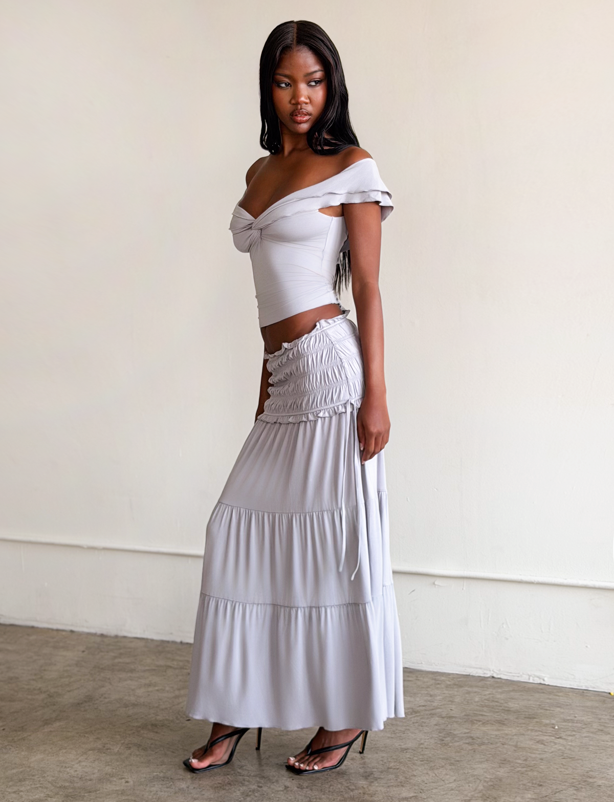 Denali Maxi Skirt in Brown Dot DOVE GREY 5