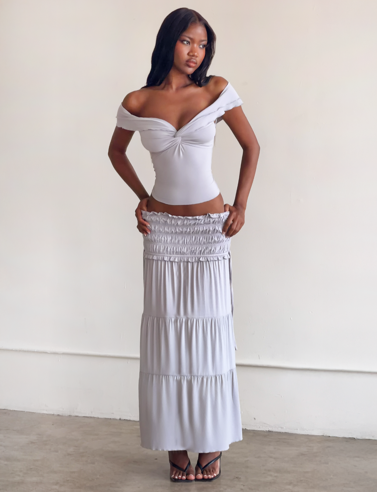 Denali Maxi Skirt in Brown Dot DOVE GREY 4