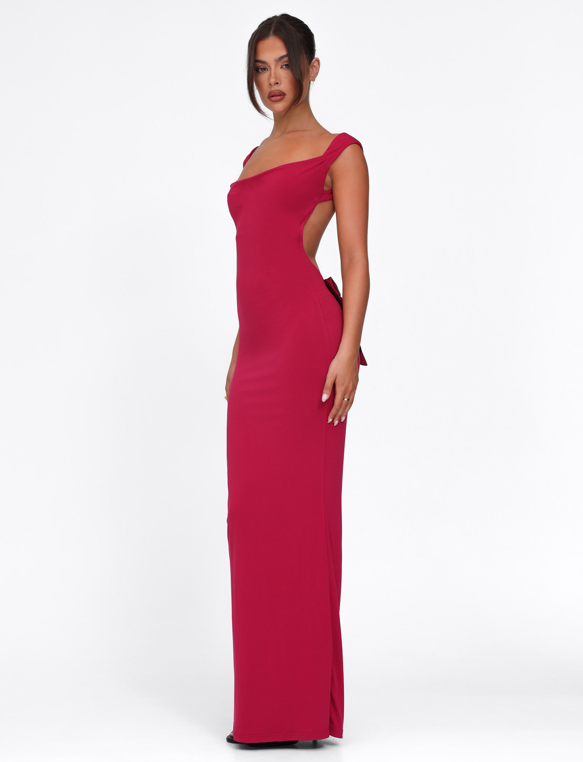 Zita Satin Midi Dress Burgundy 5