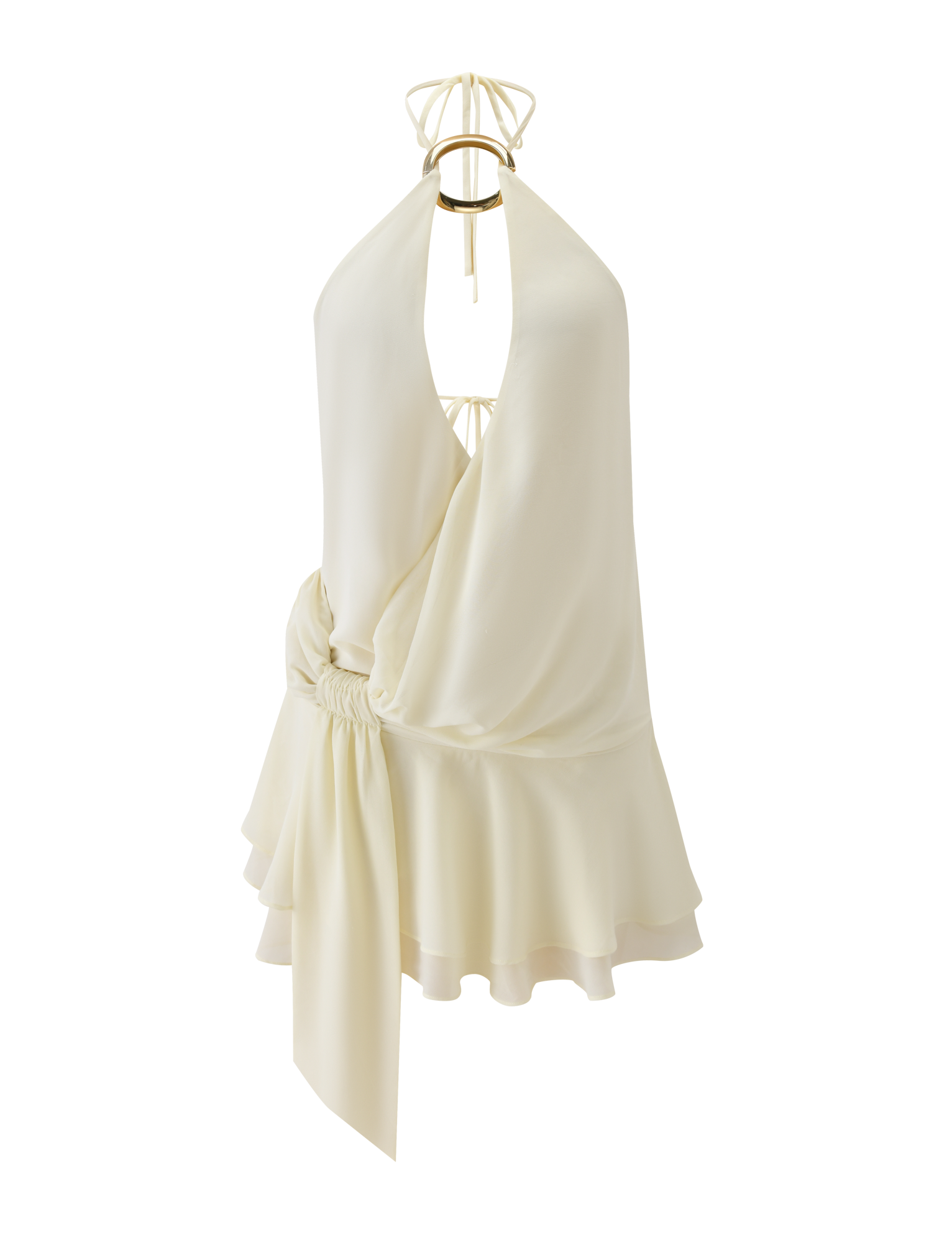 Margot Linen Mini Dress in Ivory Brown and Blue Polka Dot 8