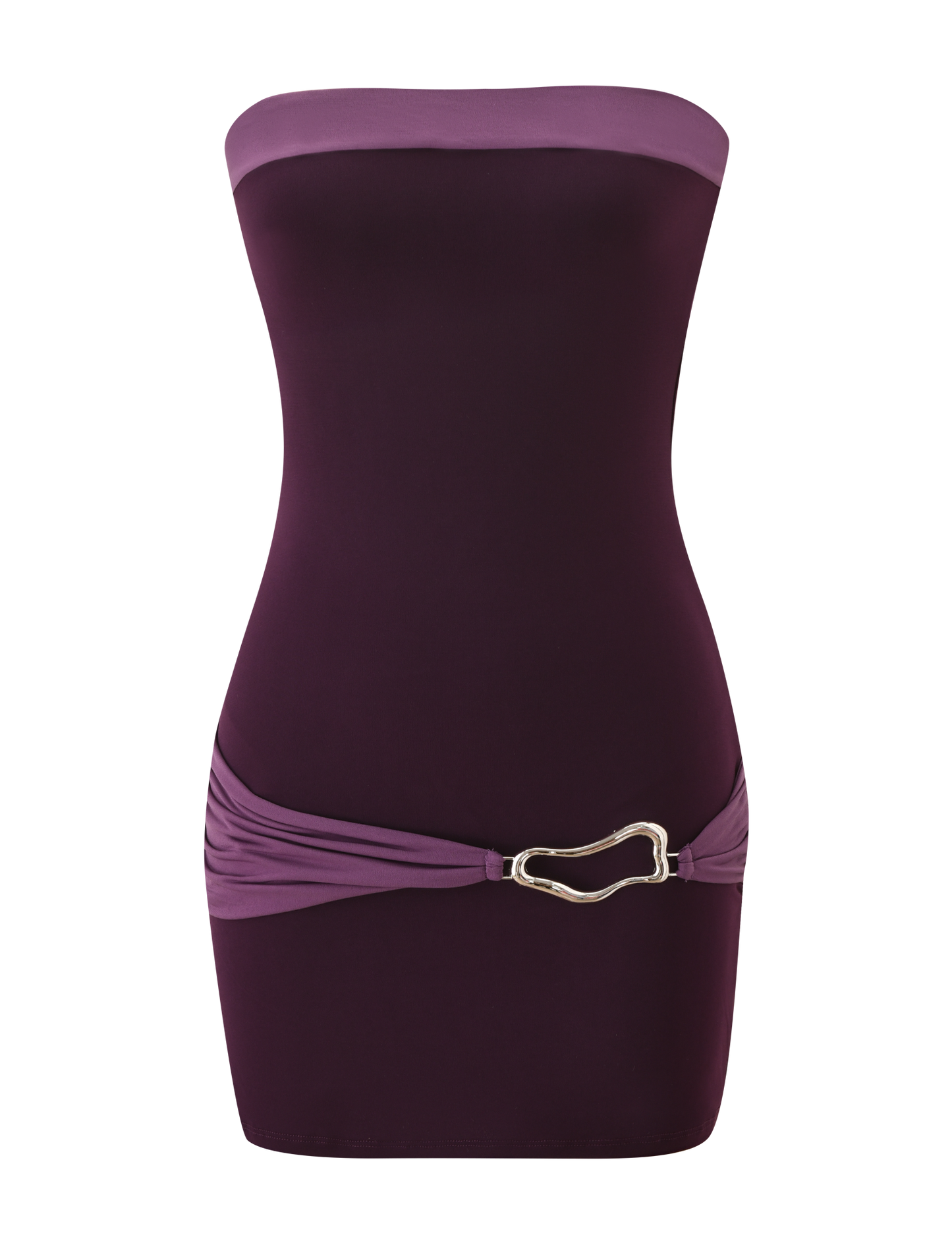 Eos Silk Mini Dress in Aubergine & Iris Butter Yellow and Grey 6