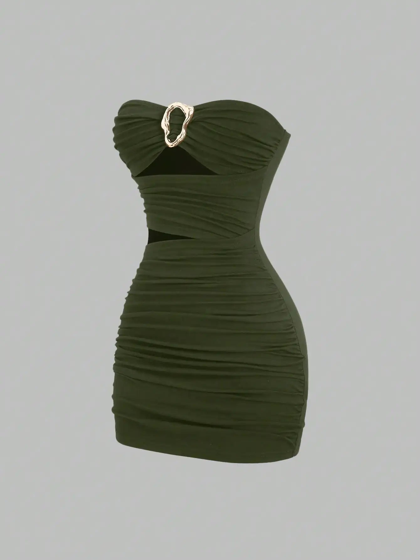 Margot Ruched Mini Dress in Army Green Army Green 100