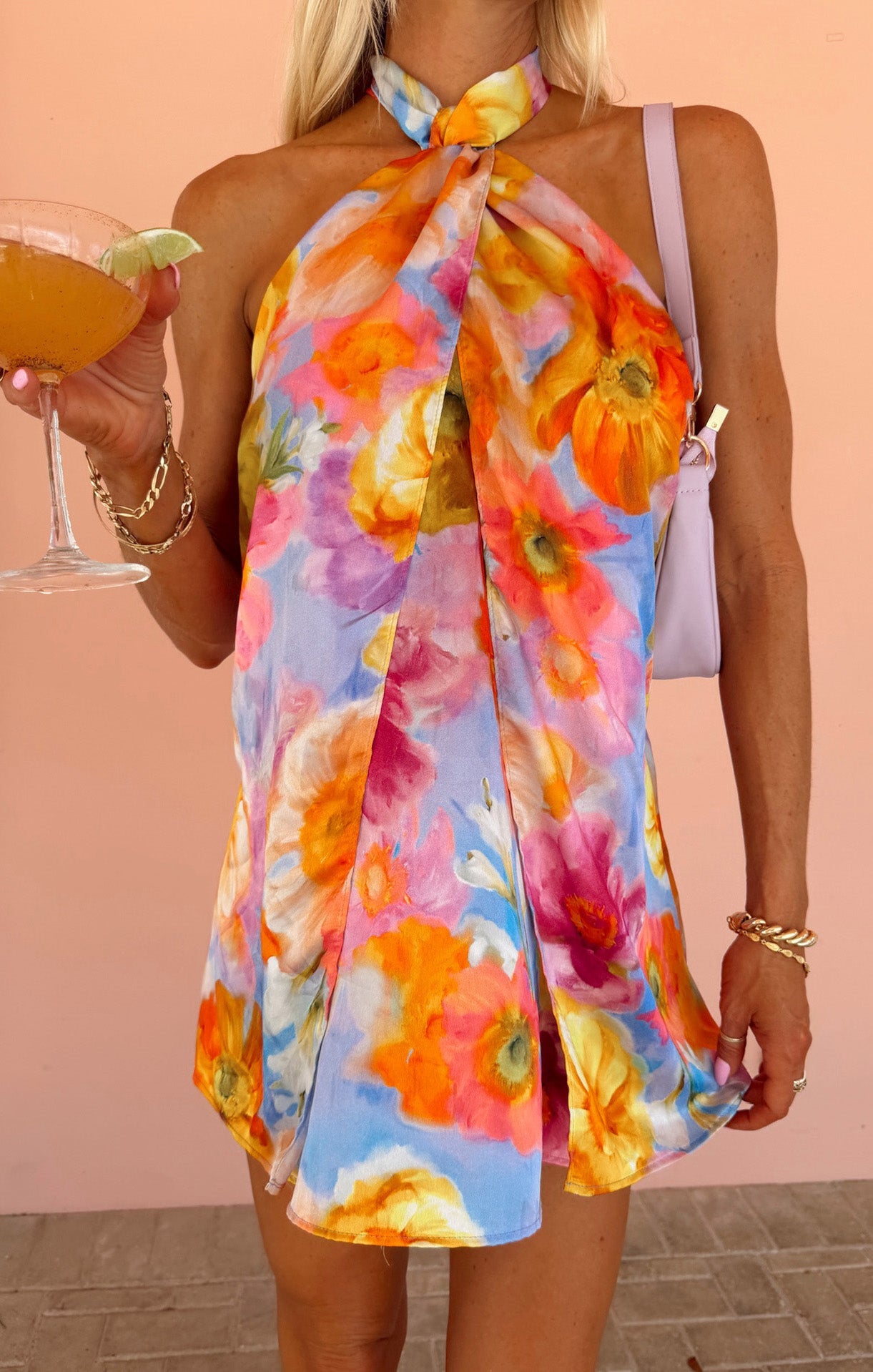 Margot Twist Mini Dress in Brushed Blooms 4