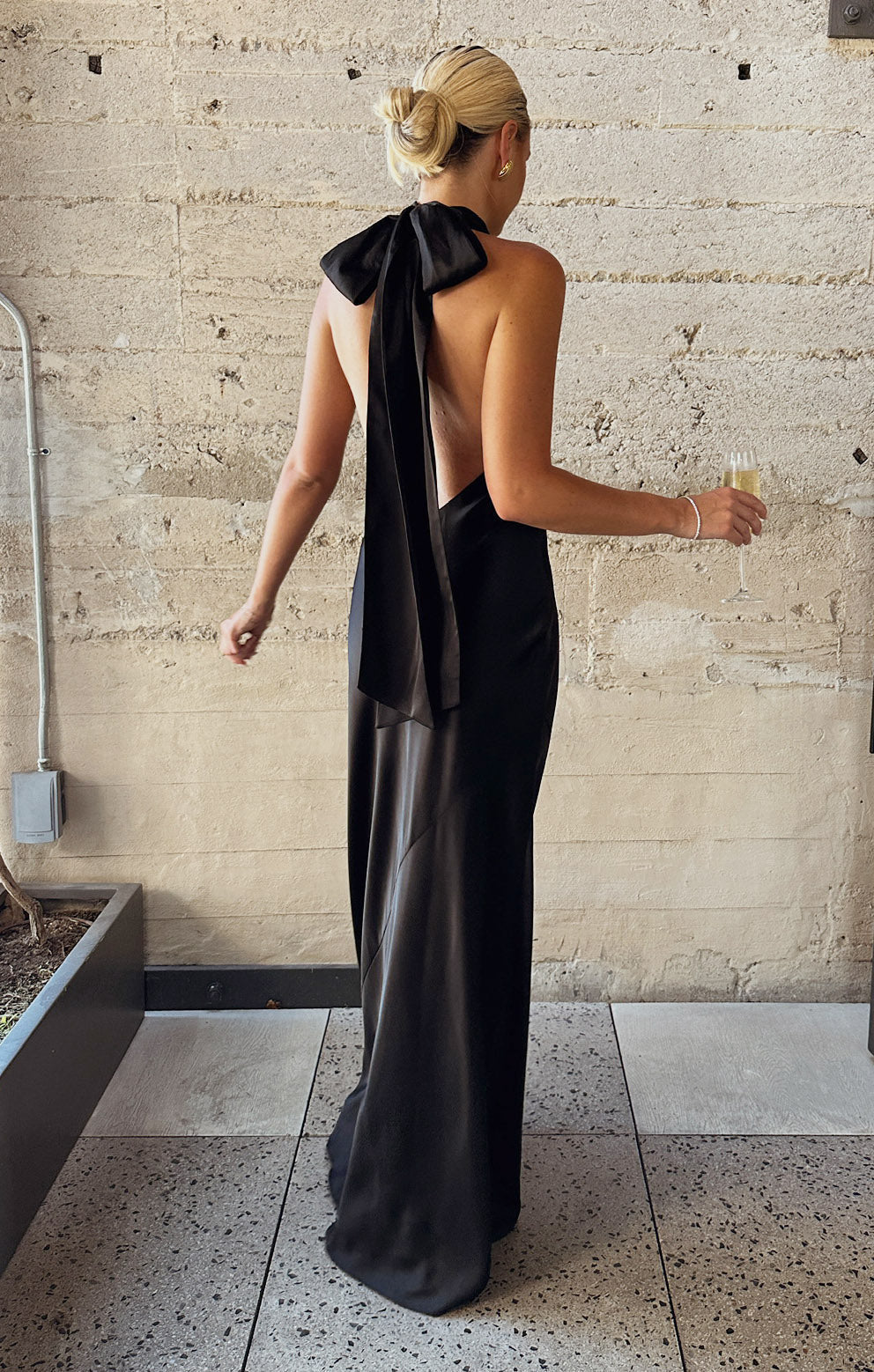Lisa Luxe Satin Maxi Dress Black 1