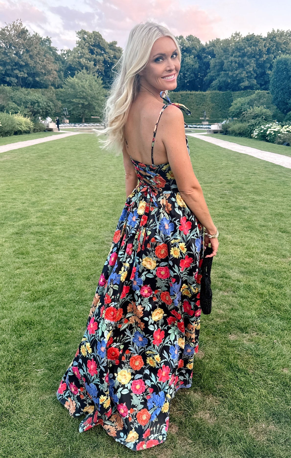 Juliet Taffeta Maxi Dress in Peony Black 1