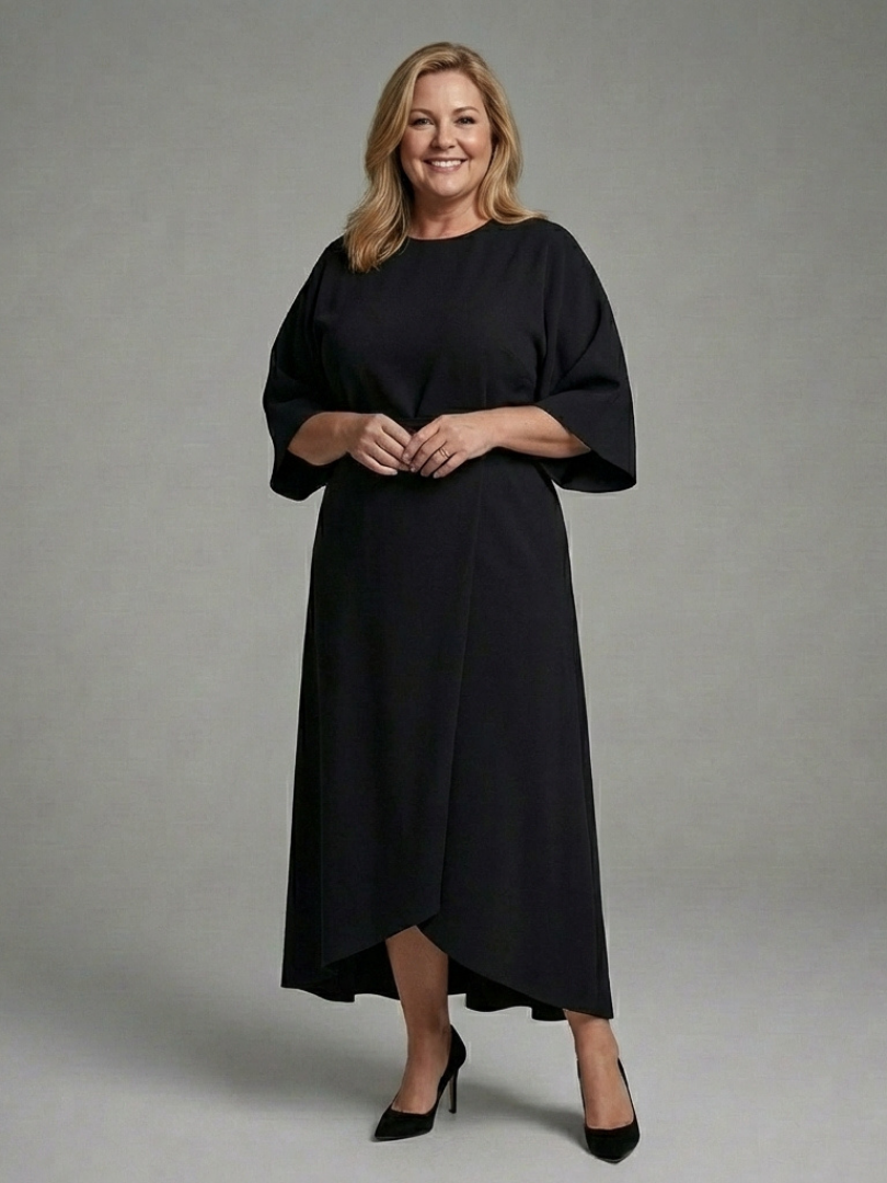 Eira Asymmetrical Midi Dress Black 4
