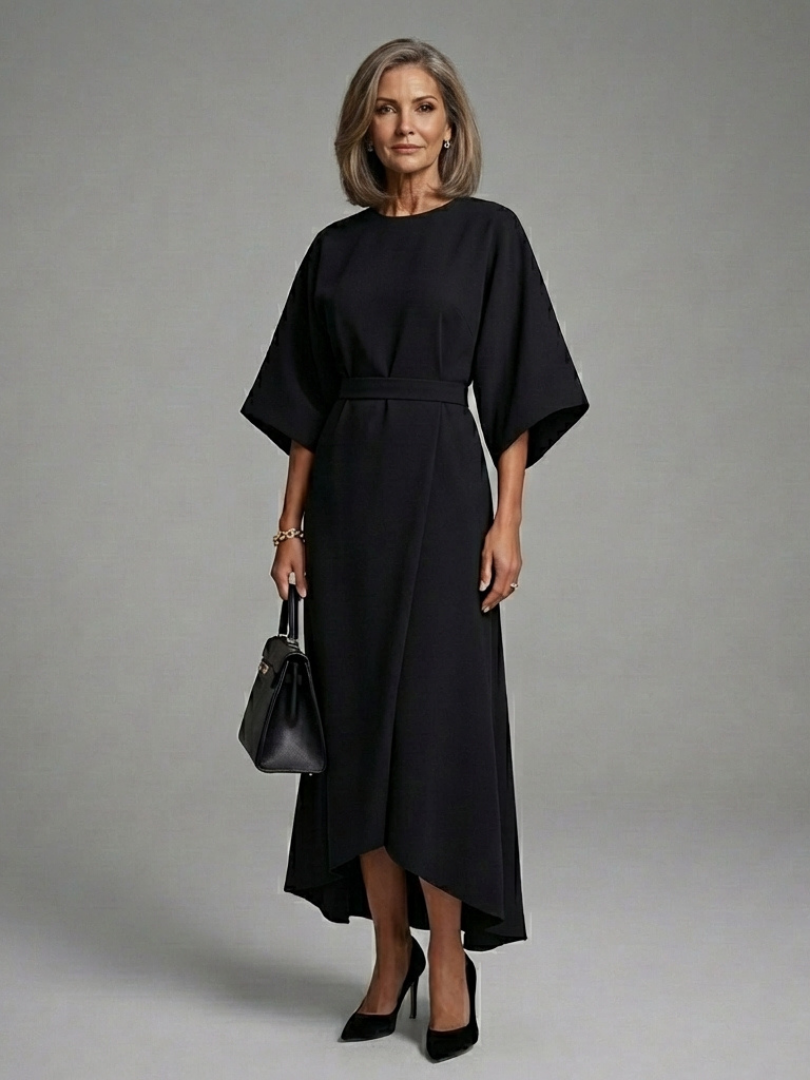 Eira Asymmetrical Midi Dress Black 1