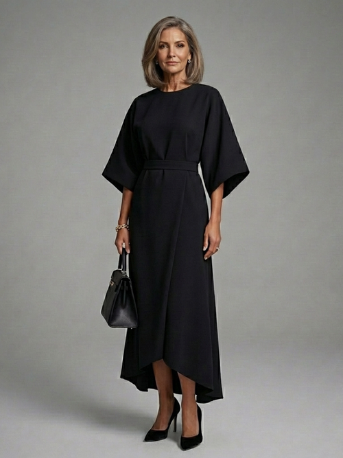 Eira Asymmetrical Midi Dress Black 1
